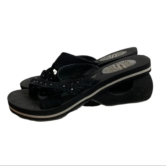 Skechers Womens Cali Cyclers Slip On Block Wedge  Sandals Black Size 7 Y2K - Picture 2 of 14